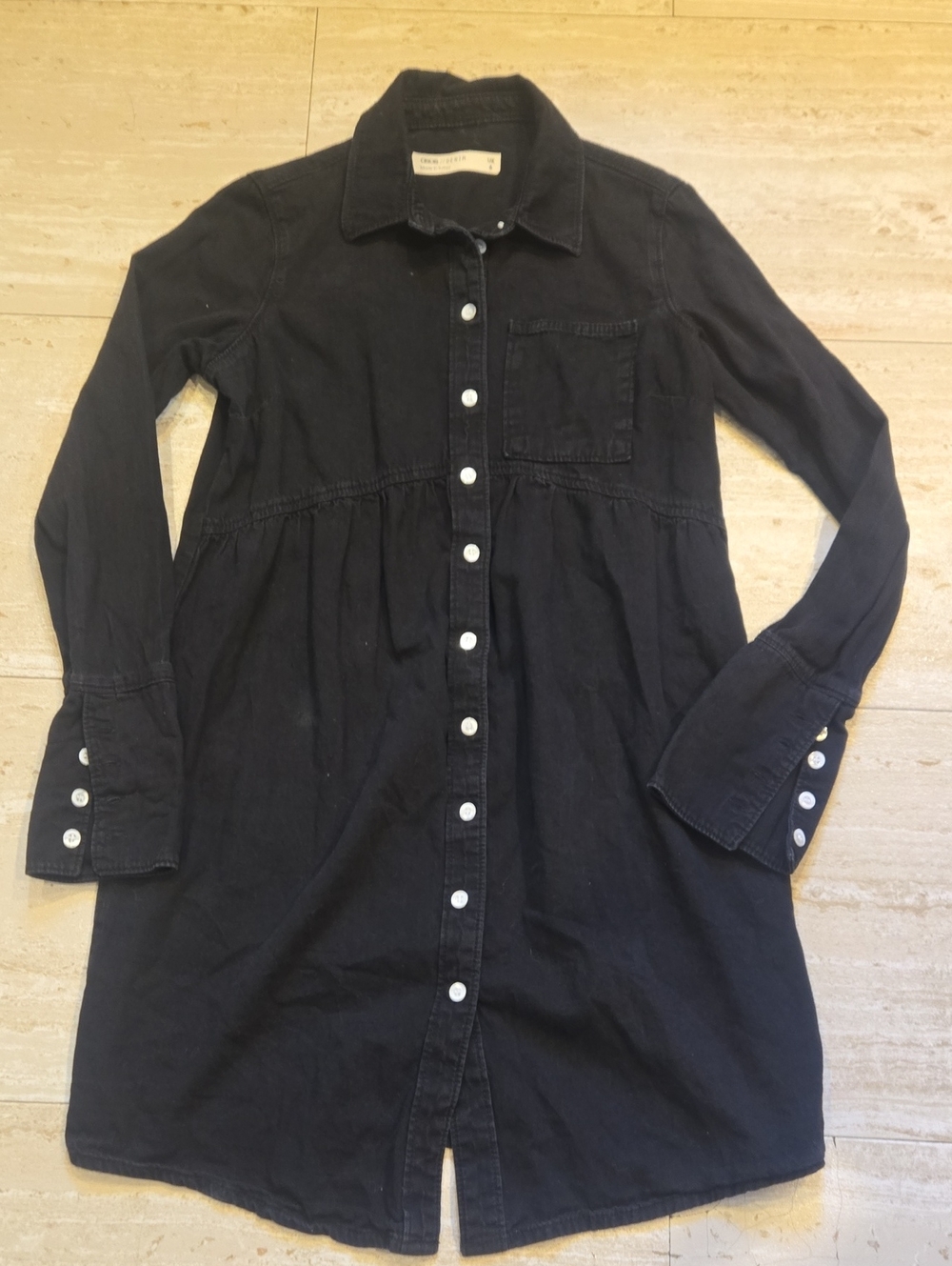 ASOS Denim 100% Cotton Black Long-Sleeve Button-Front Shirt Dress